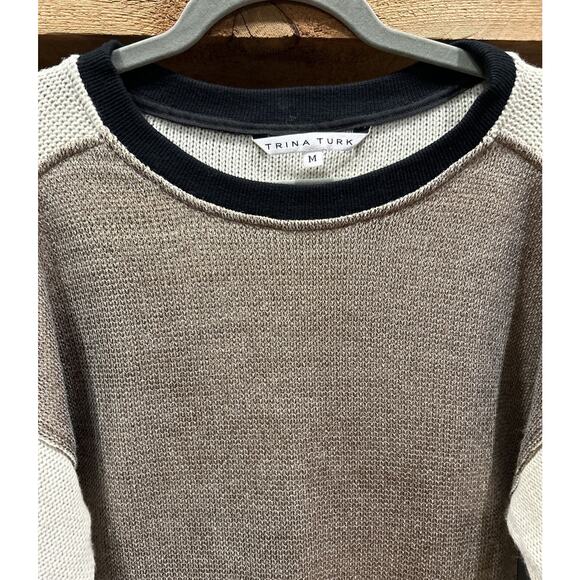 womens TRINA TURK gold/ivory/black color block sweater dress sz M *A4 - Picture 2 of 3
